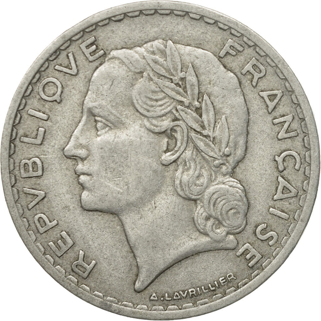 Moneda, Francia, Lavrillier, 5 Francs, 1949, Paris, BC+, Aluminio, KM:888b.1