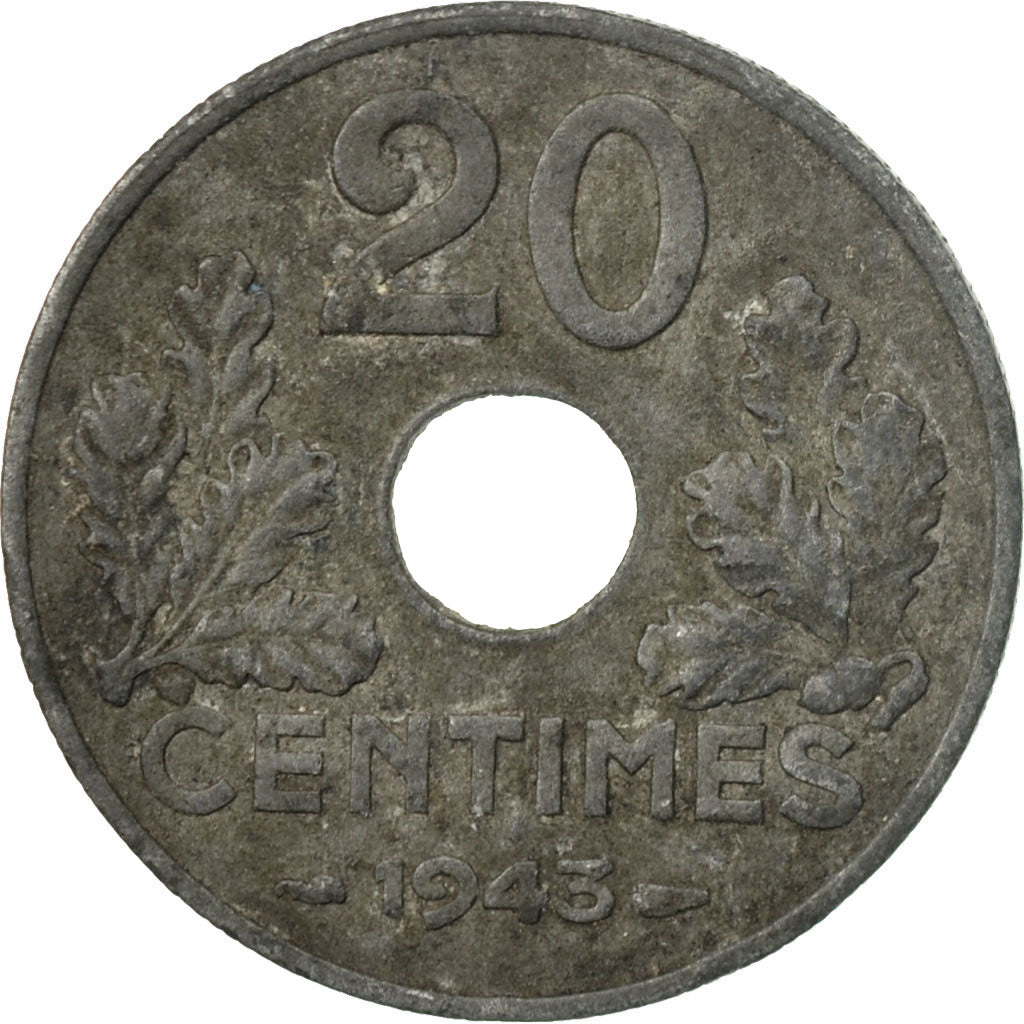 Coin, France, État français, 20 Centimes, 1943, Paris, F(12-15), Zinc