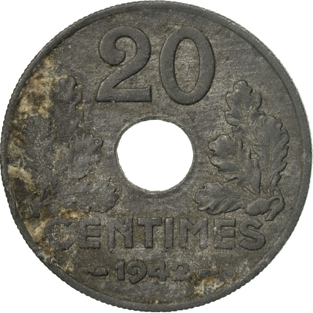 Monnaie, France, État français, 20 Centimes, 1942, Paris, TB, Zinc, KM:900.1