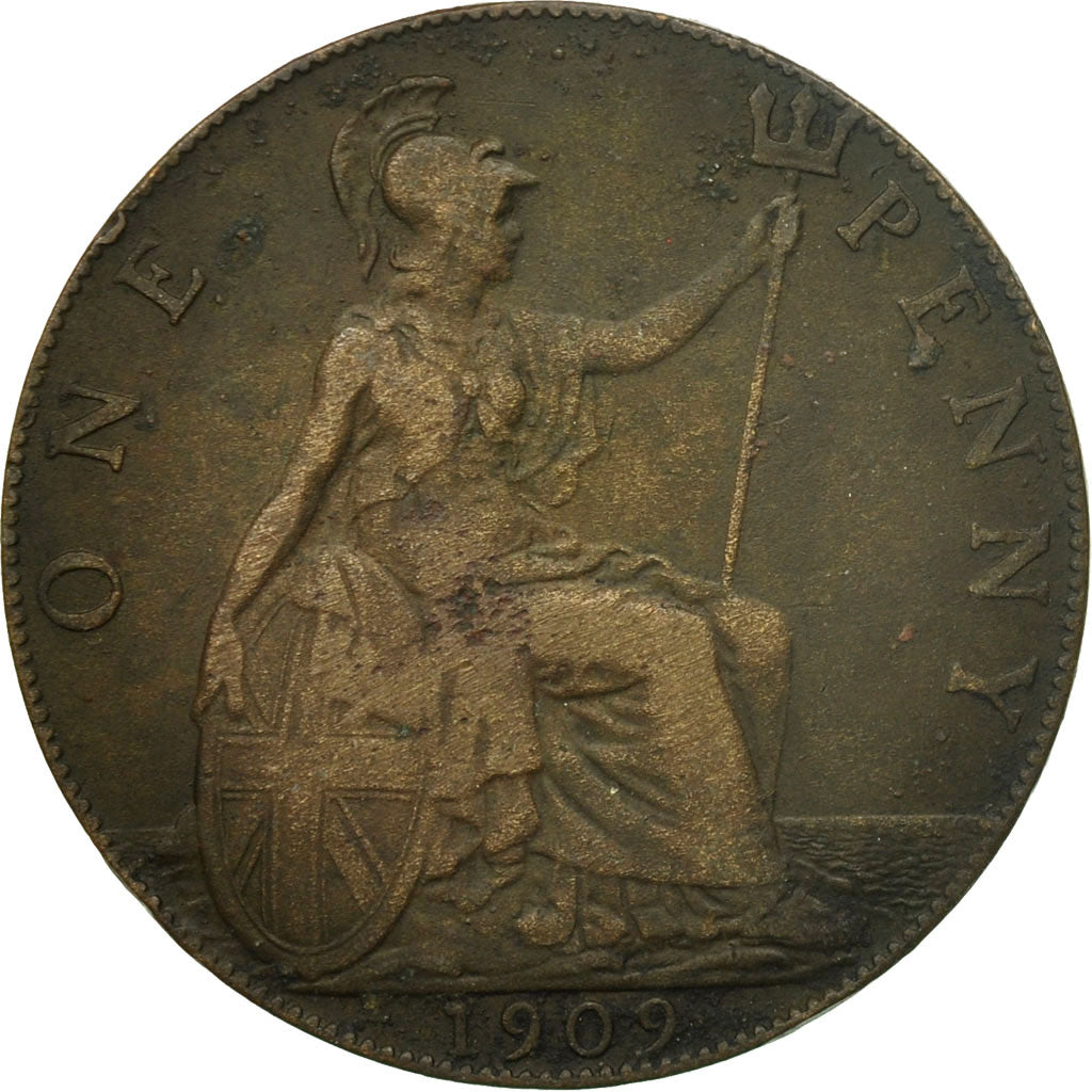 Coin, Great Britain, Edward VII, Penny, 1909, VF(20-25), Bronze, KM:794.2