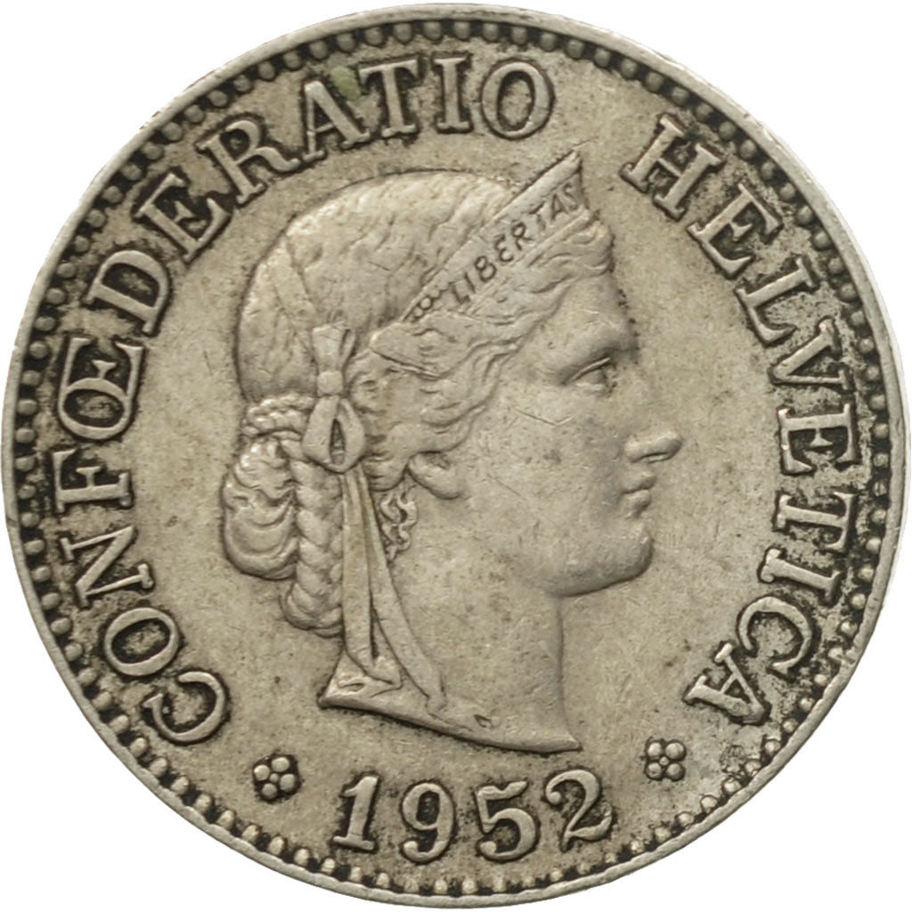 Moneta, Szwajcaria, 10 Rappen, 1952, Bern, VF(30-35), Miedź-Nikiel, KM:27