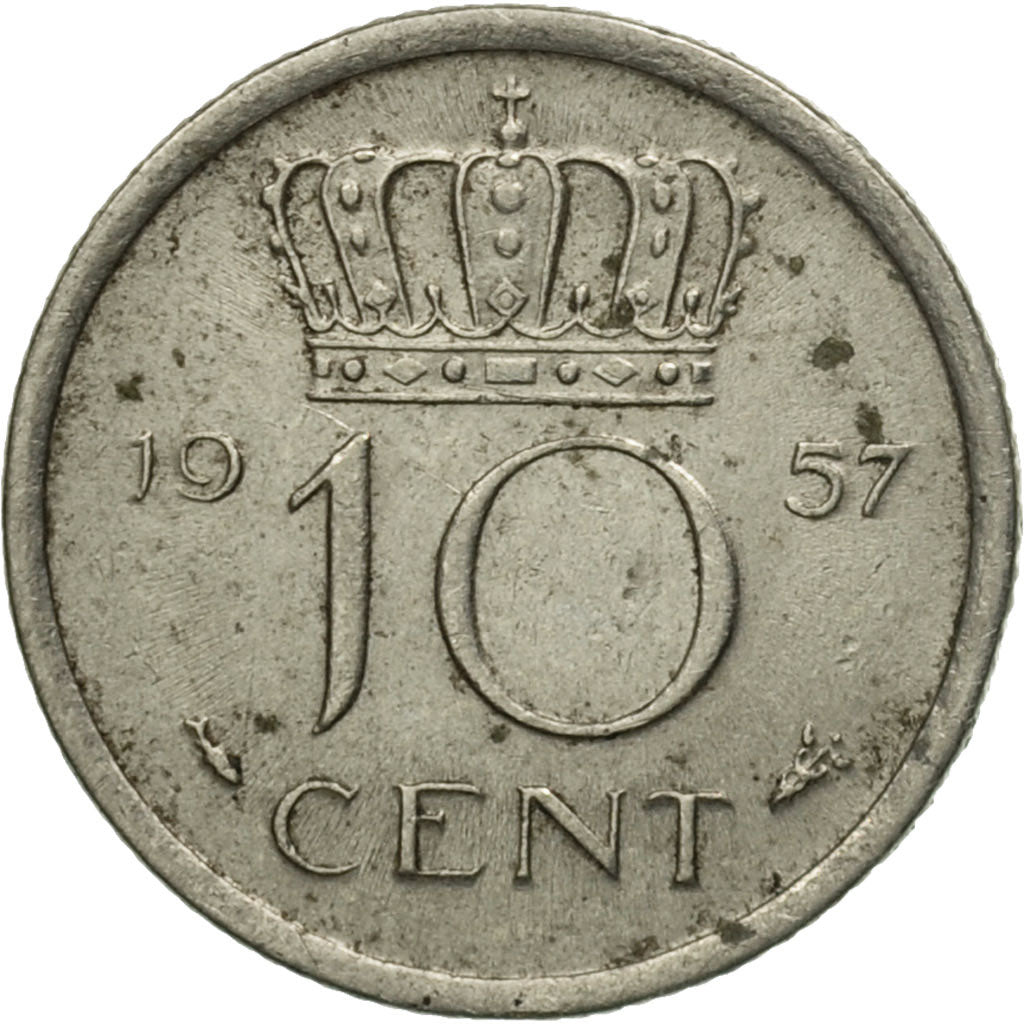 Moneta, Holandia, Juliana, 10 Cents, 1957, VF(30-35), Nikiel, KM:182