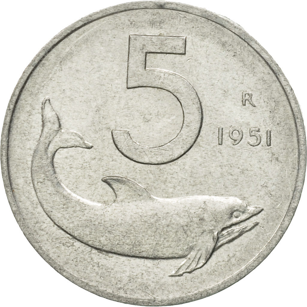 Coin, Italy, 5 Lire, 1951, Rome, VF(30-35), Aluminum, KM:92