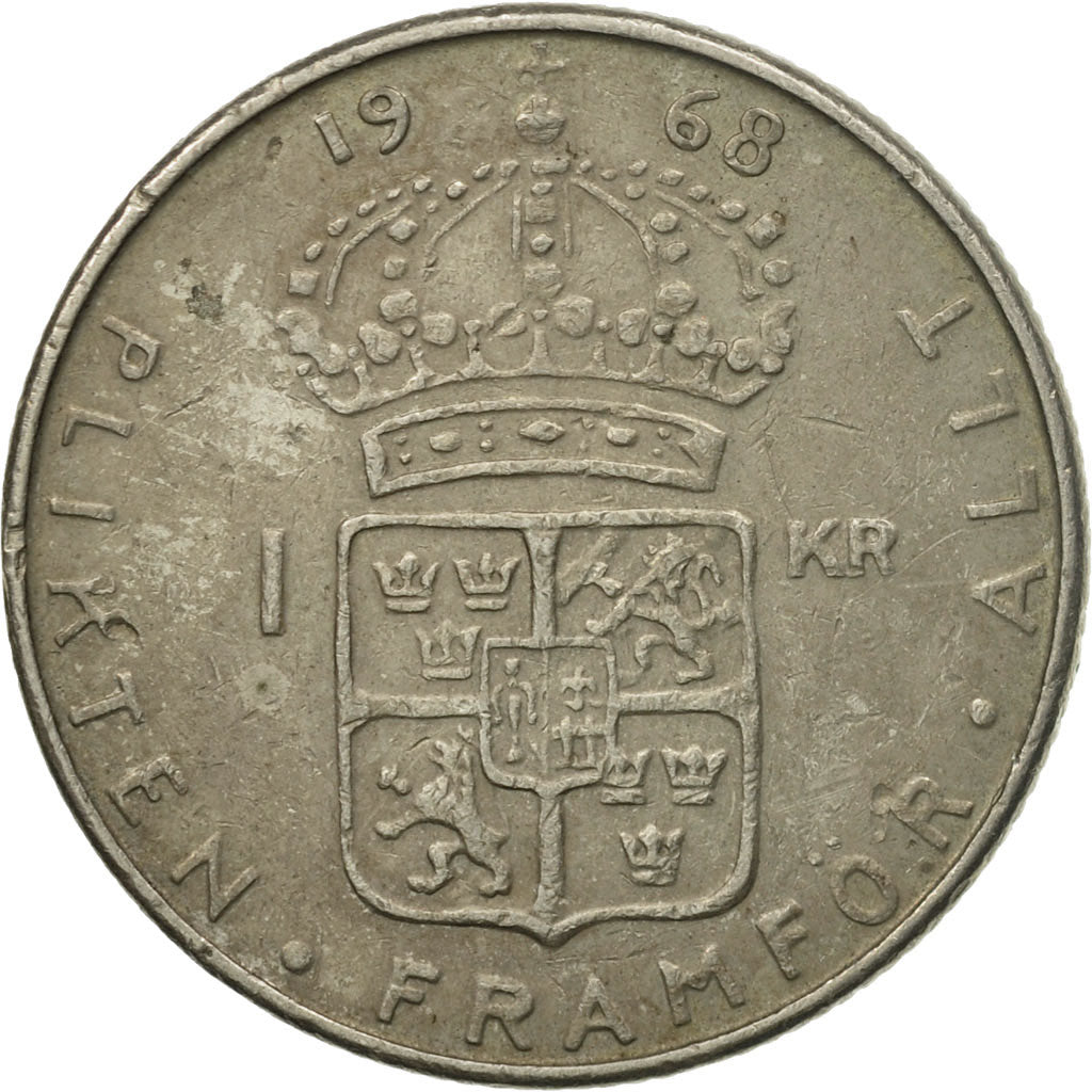 Coin, Sweden, Gustaf VI, Krona, 1968, EF(40-45), Copper-Nickel Clad Copper