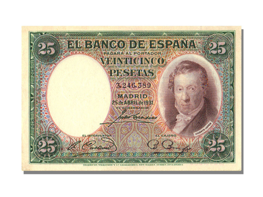 Spain, 25 Pesetas, 1931, KM #81, 1931-04-25, UNC(65-70)
