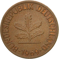 Coin, GERMANY - FEDERAL REPUBLIC, Pfennig, 1969, Karlsruhe, EF(40-45), Copper