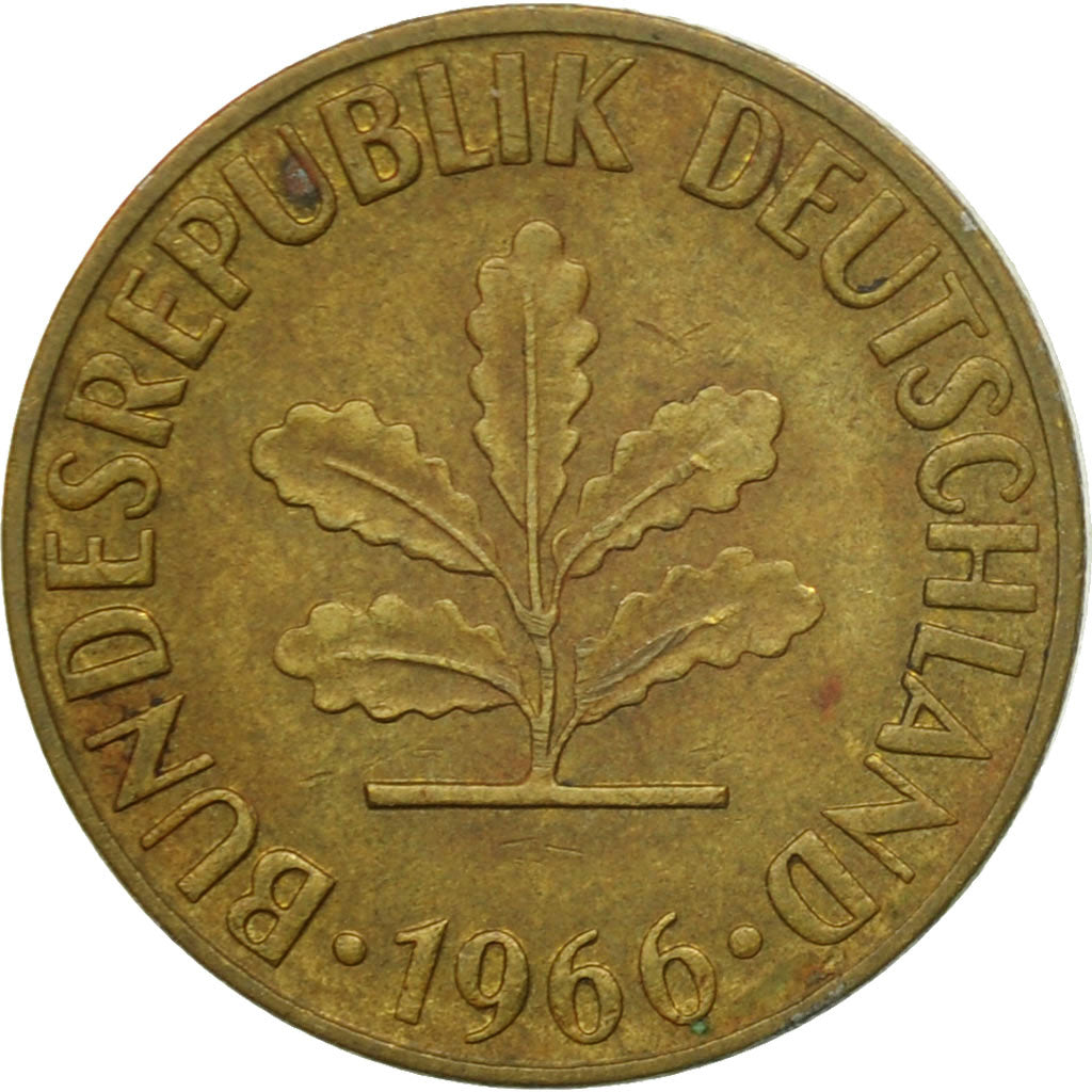 Coin, GERMANY - FEDERAL REPUBLIC, 5 Pfennig, 1966, Stuttgart, EF(40-45), Brass