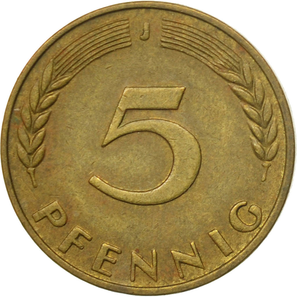 Coin, GERMANY - FEDERAL REPUBLIC, 5 Pfennig, 1966, Stuttgart, EF(40-45), Brass