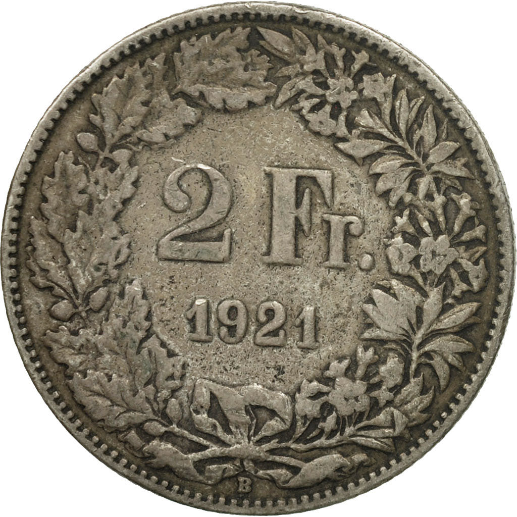 Coin, Switzerland, 2 Francs, 1921, Bern, VF(20-25), Silver, KM:21