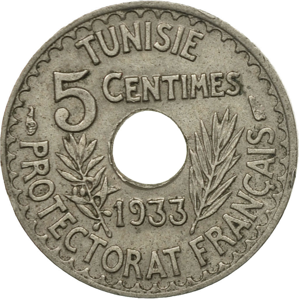 Coin, Tunisia, Ahmad Pasha Bey, 5 Centimes, 1933, Paris, EF(40-45)