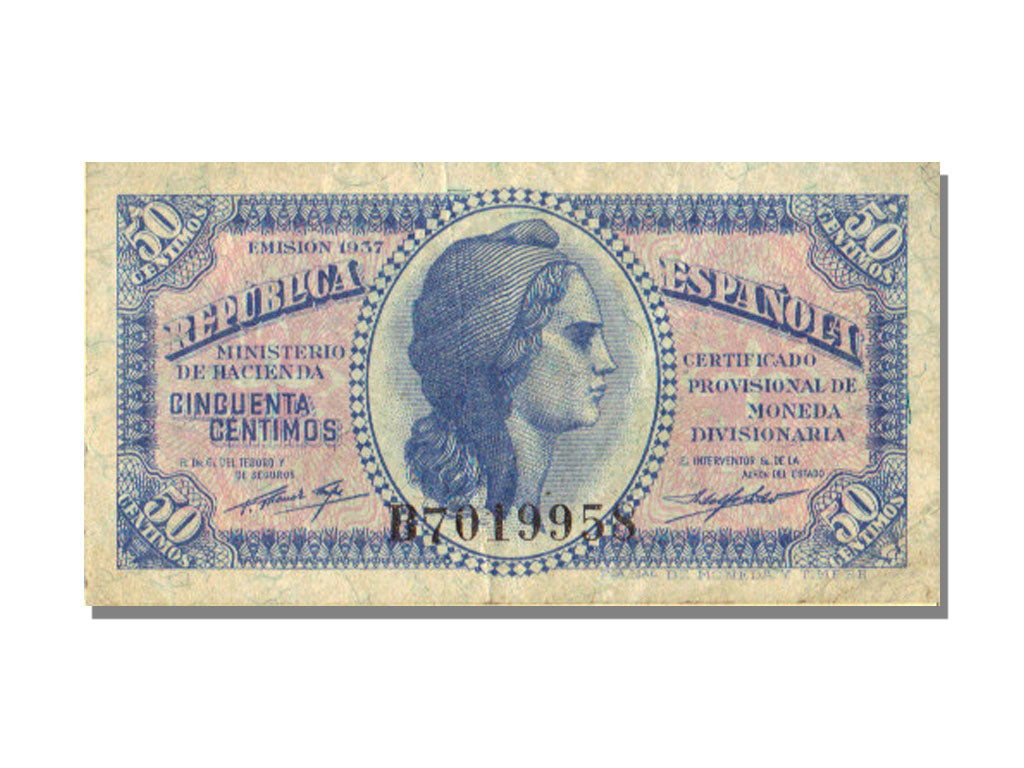 Spain, 50 Centimes, 1937, EF(40-45)
