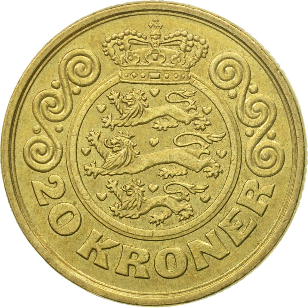 Coin, Denmark, Margrethe II, 20 Kroner, 1990, Copenhagen, AU(50-53)