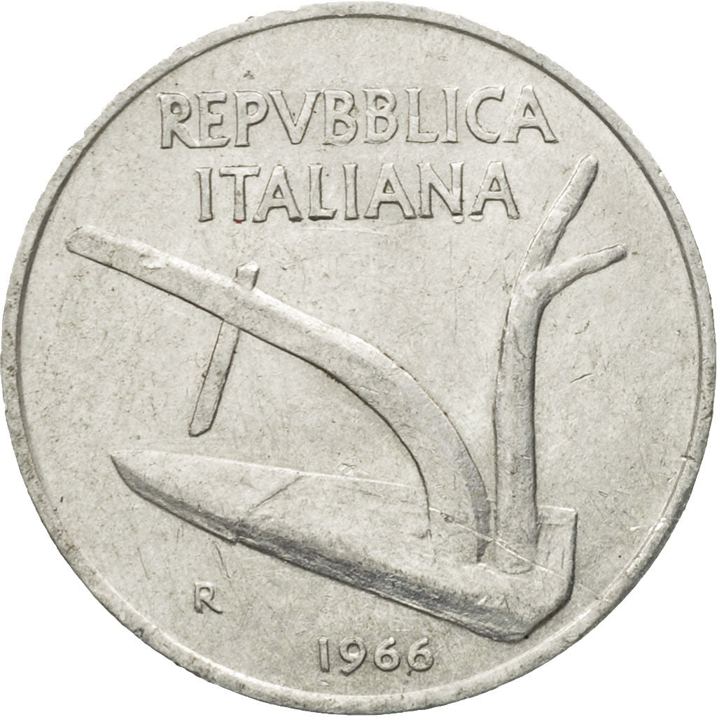 Coin, Italy, 10 Lire, 1966, Rome, EF(40-45), Aluminum, KM:93