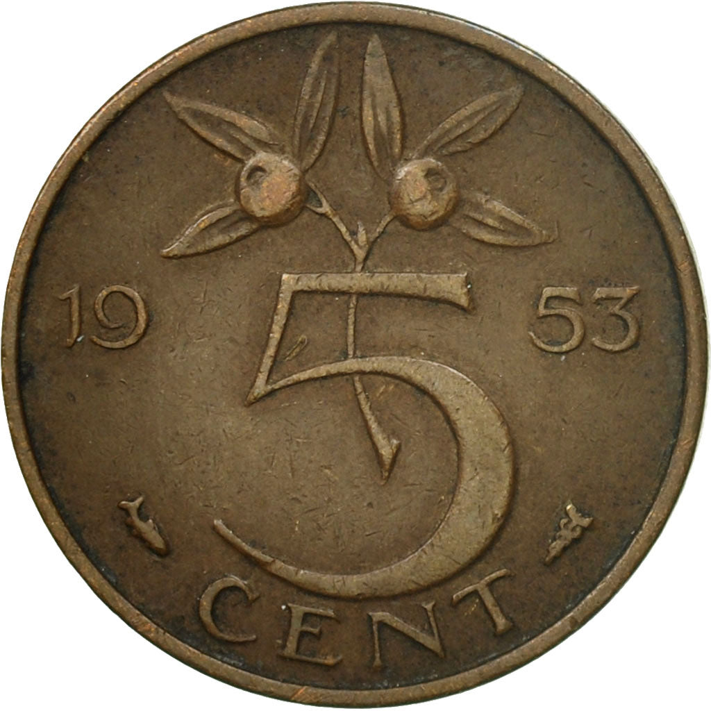 Moneta, Paesi Bassi, Juliana, 5 Cents, 1953, BB+, Bronzo, KM:181