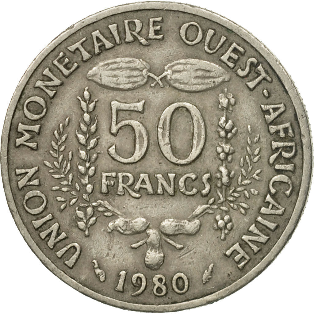 Coin, West African States, 50 Francs, 1980, Paris, EF(40-45), Copper-nickel