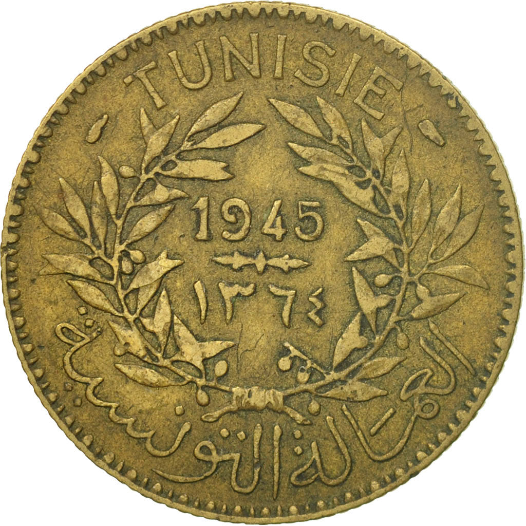 Coin, Tunisia, Anonymous, 2 Francs, 1945, Paris, VF(30-35), Aluminum-Bronze