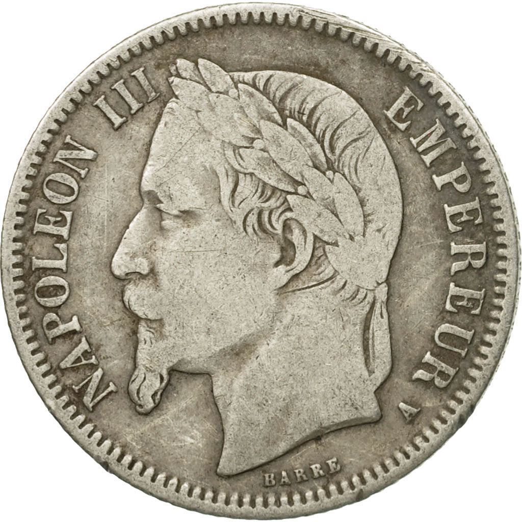 Moneda, Francia, Napoleon III, Napoléon III, Franc, 1866, Paris, BC+, Plata