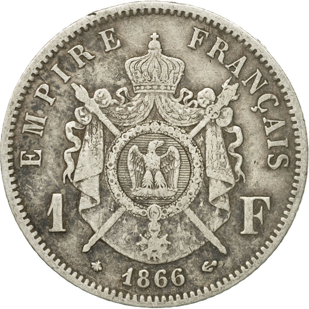 Moneda, Francia, Napoleon III, Napoléon III, Franc, 1866, Paris, BC+, Plata