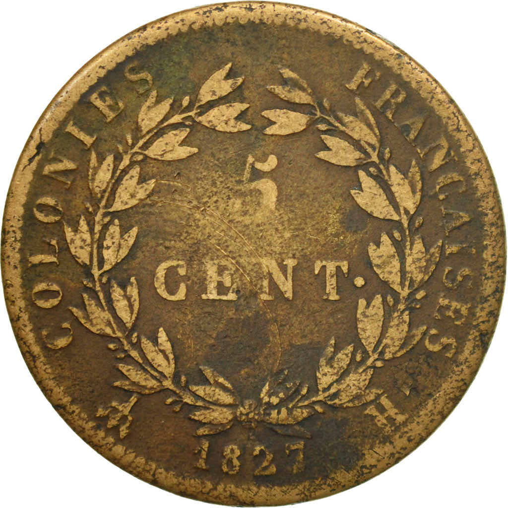 Coin, FRENCH COLONIES, Charles X, 5 Centimes, 1827, La Rochelle, F(12-15)