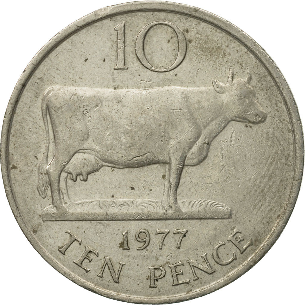 Coin, Guernsey, Elizabeth II, 10 Pence, 1977, Heaton, VF(20-25), Copper-nickel