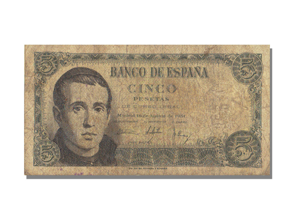 Spain, 5 Pesetas, 1951, 1951-08-16, VF(20-25), E