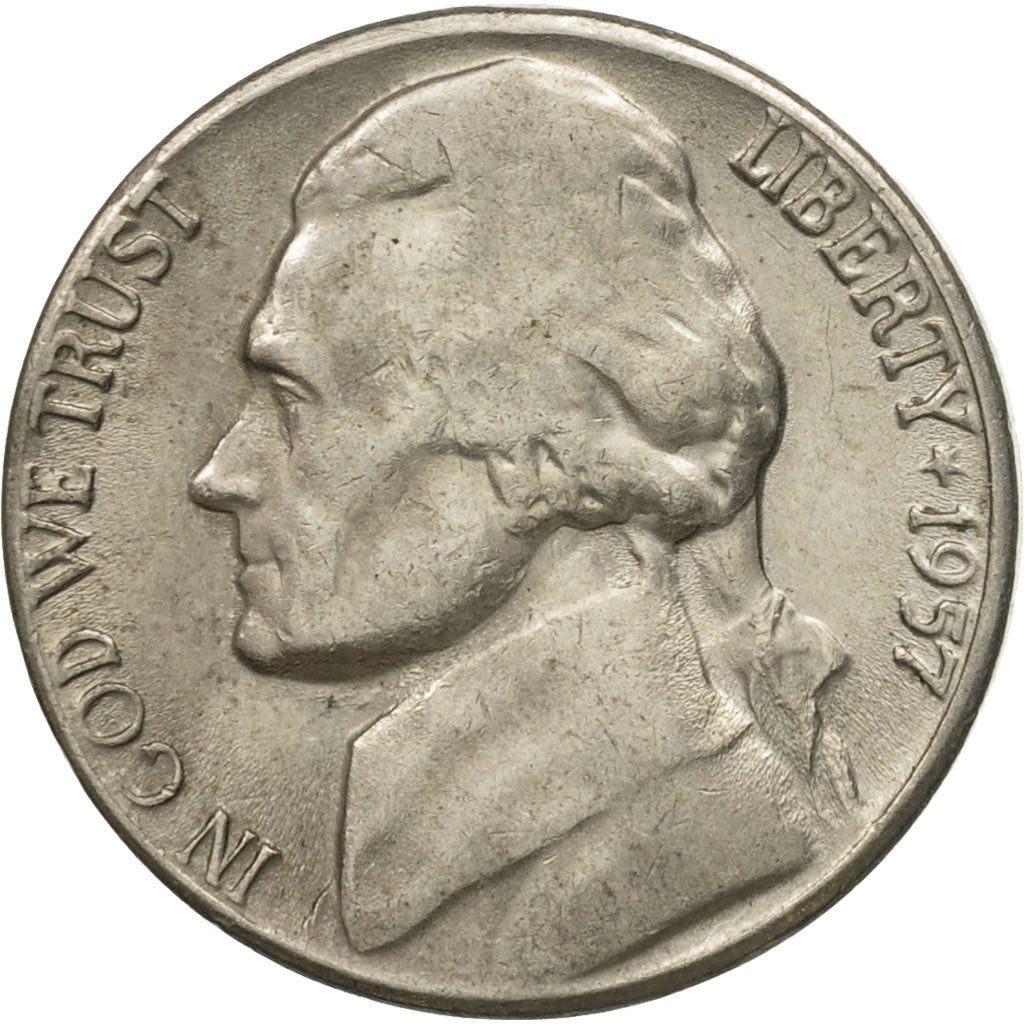 Coin, United States, Jefferson Nickel, 5 Cents, 1957, U.S. Mint, Philadelphia