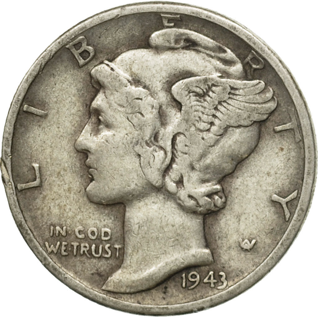 Coin, United States, Mercury Dime, Dime, 1943, U.S. Mint, Philadelphia