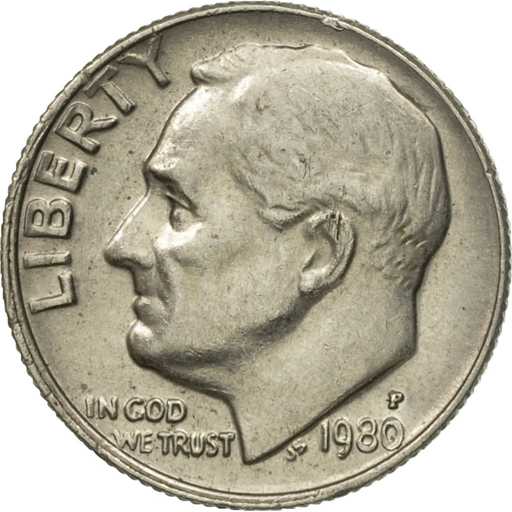 Coin, United States, Roosevelt Dime, Dime, 1980, U.S. Mint, Philadelphia