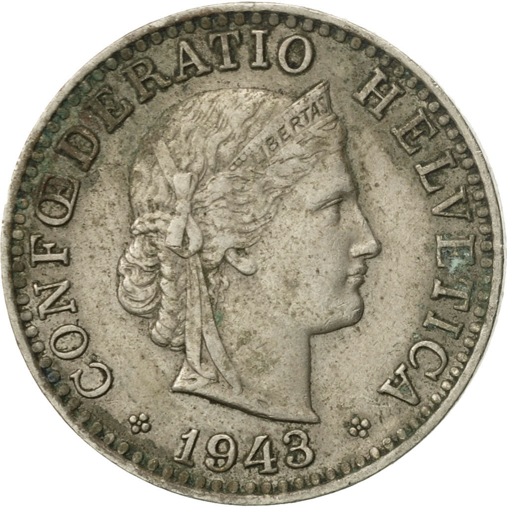 Moneta, Szwajcaria, 20 Rappen, 1943, Bern, VF(30-35), Miedź-Nikiel, KM:29a