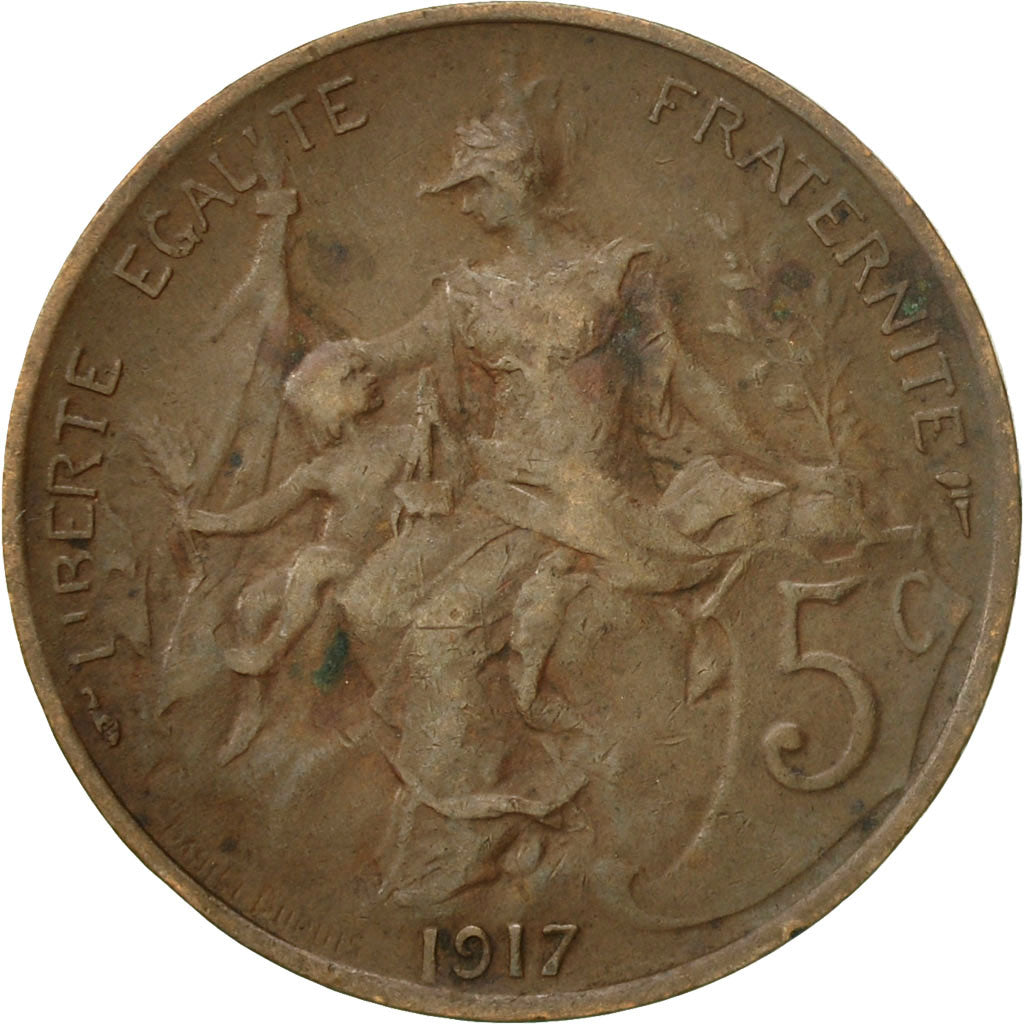 Moneta, Francia, Dupuis, 5 Centimes, 1917, Paris, MB+, Bronzo, KM:842, Le