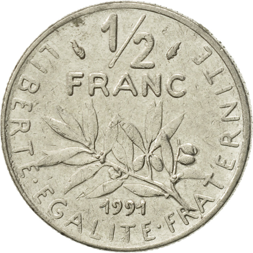 Moneda, Francia, Semeuse, 1/2 Franc, 1991, Paris, MBC, Níquel, KM:931.1, Le