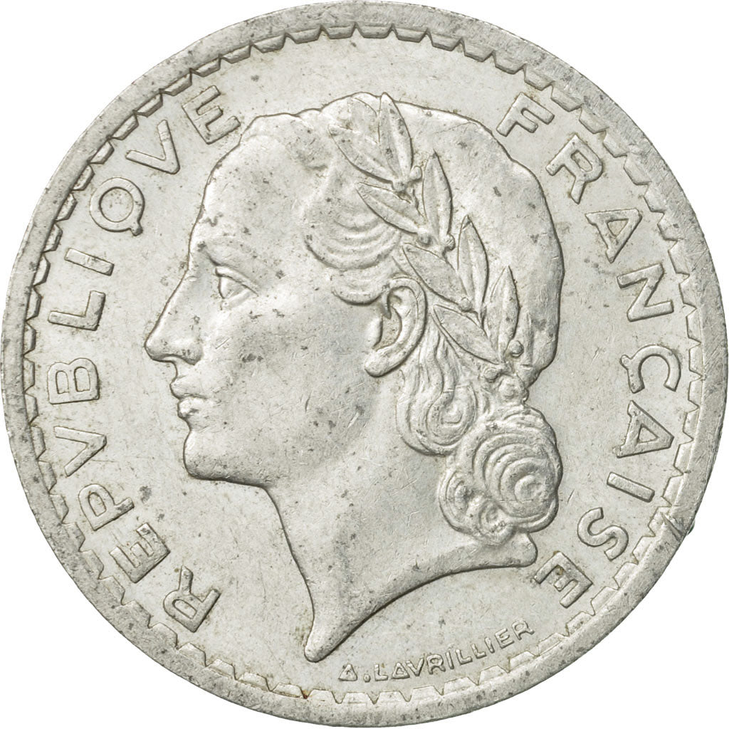 Moneda, Francia, Lavrillier, 5 Francs, 1945, Paris, MBC, Aluminio, KM:888b.1, Le