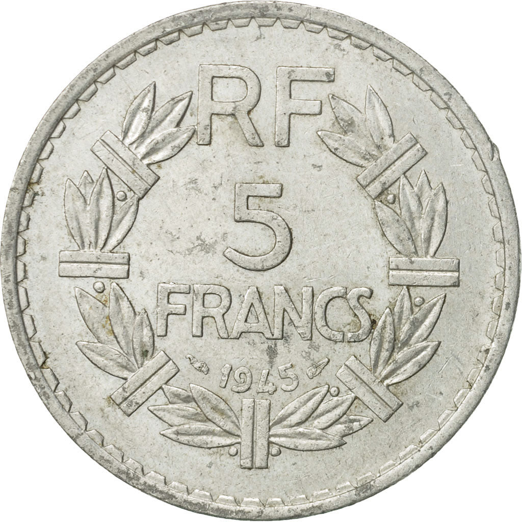 Moneda, Francia, Lavrillier, 5 Francs, 1945, Paris, MBC, Aluminio, KM:888b.1, Le