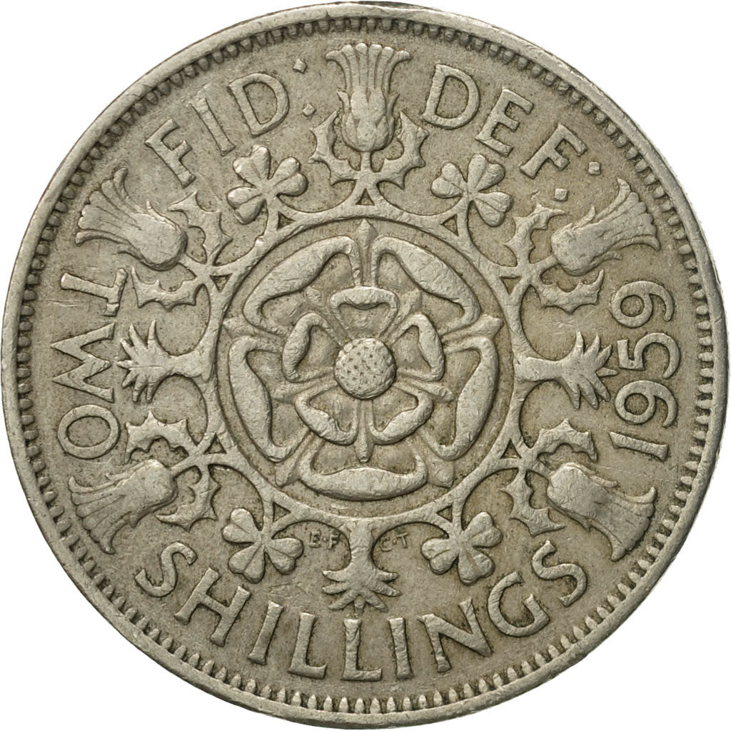Coin, Great Britain, Elizabeth II, Florin, Two Shillings, 1959, VF(30-35)