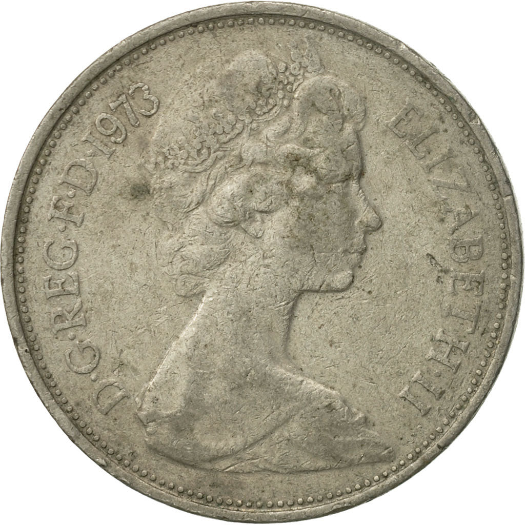 Coin, Great Britain, Elizabeth II, 10 New Pence, 1973, VF(20-25), Copper-nickel