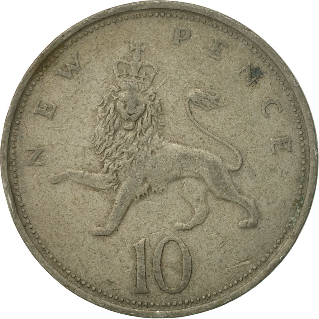 Coin, Great Britain, Elizabeth II, 10 New Pence, 1973, VF(20-25), Copper-nickel