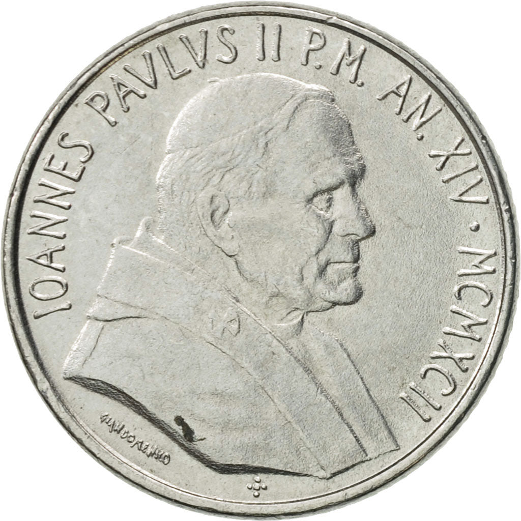 Coin, VATICAN CITY, John Paul II, 100 Lire, 1992, Roma, AU(55-58), Stainless