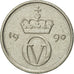 Moneta, Norvegia, Olav V, 10 Öre, 1990, BB+, Rame-nichel, KM:416