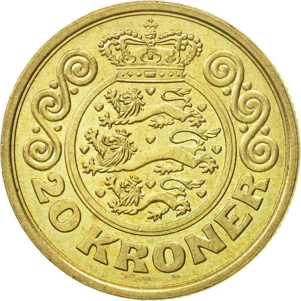 Coin, Denmark, Margrethe II, 20 Kroner, 1990, Copenhagen, AU(50-53)