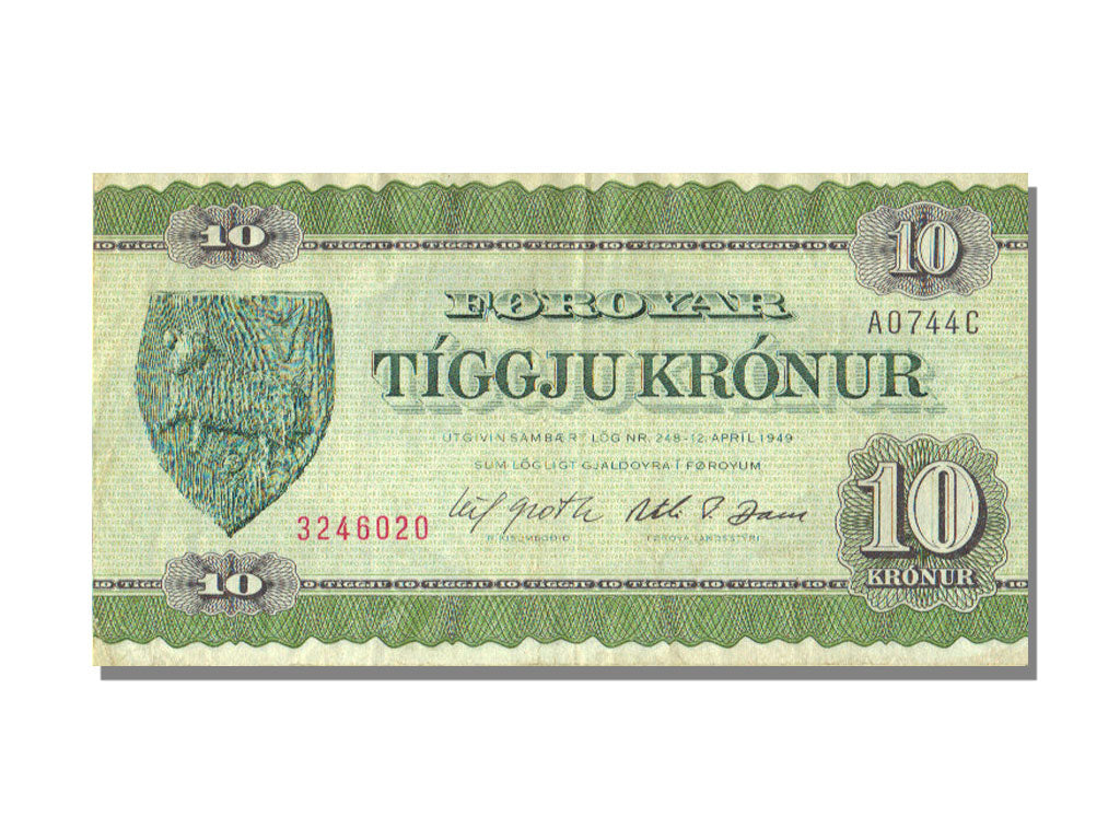Faroe Islands, 10 Kronur, 1949, 1949-04-12, UNC(60-62), A 0744C