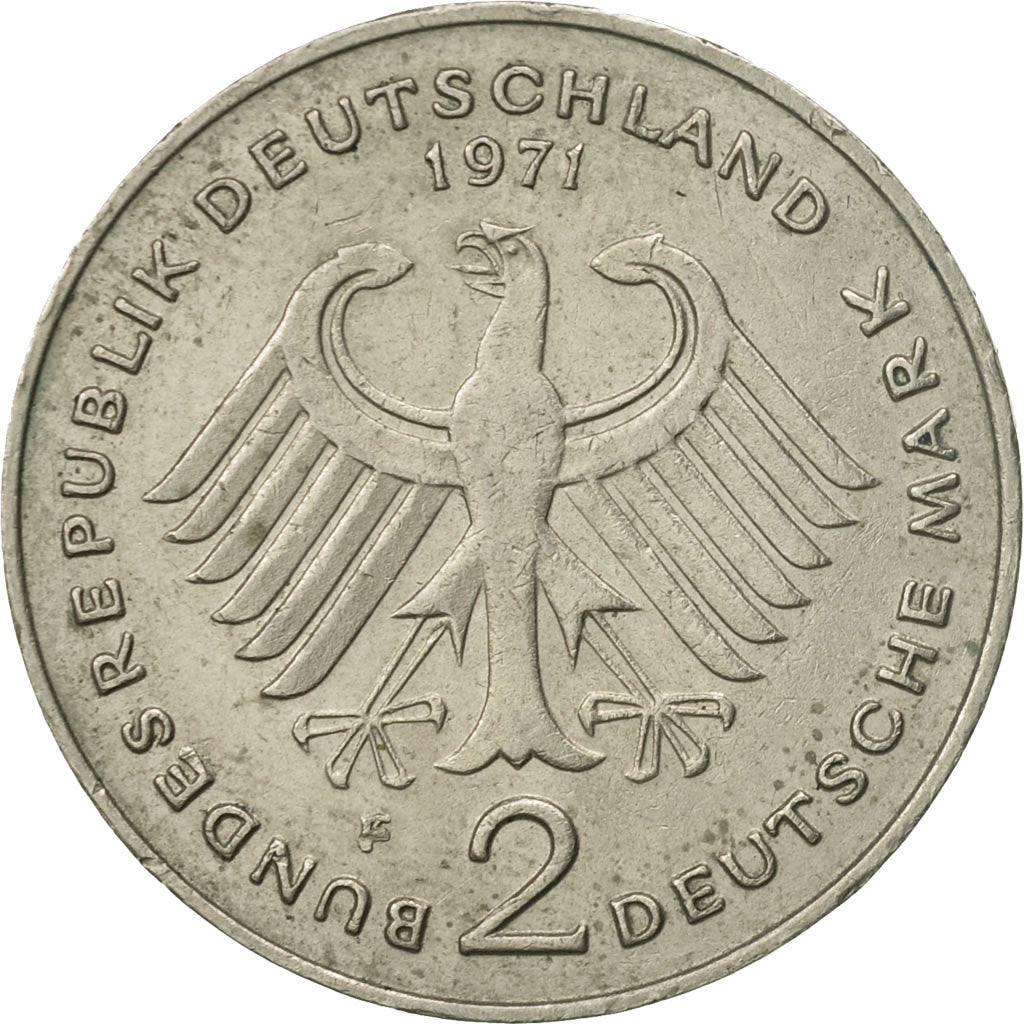 Moneda, ALEMANIA - REPÚBLICA FEDERAL, 2 Mark, 1971, Stuttgart, MBC+, Cobre -