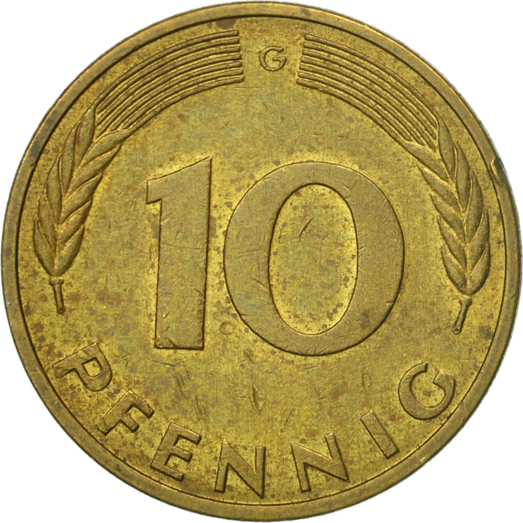 Moneta, Niemcy - RFN, 10 Pfennig, 1982, Karlsruhe, VF(30-35), Mosiądz powlekany