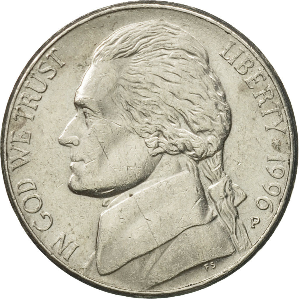 Coin, United States, Jefferson Nickel, 5 Cents, 1996, U.S. Mint, Philadelphia