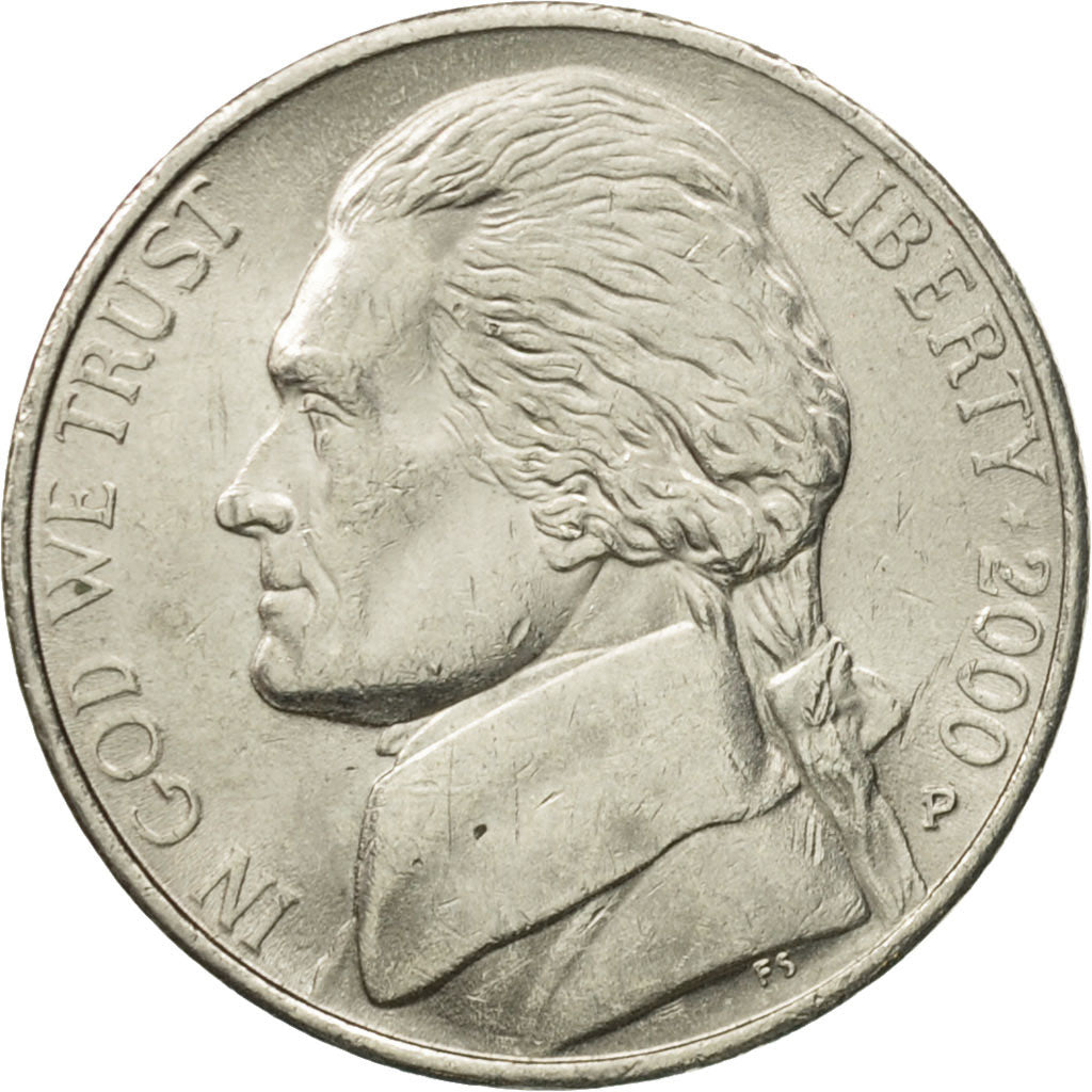Coin, United States, Jefferson Nickel, 5 Cents, 2000, U.S. Mint, Philadelphia