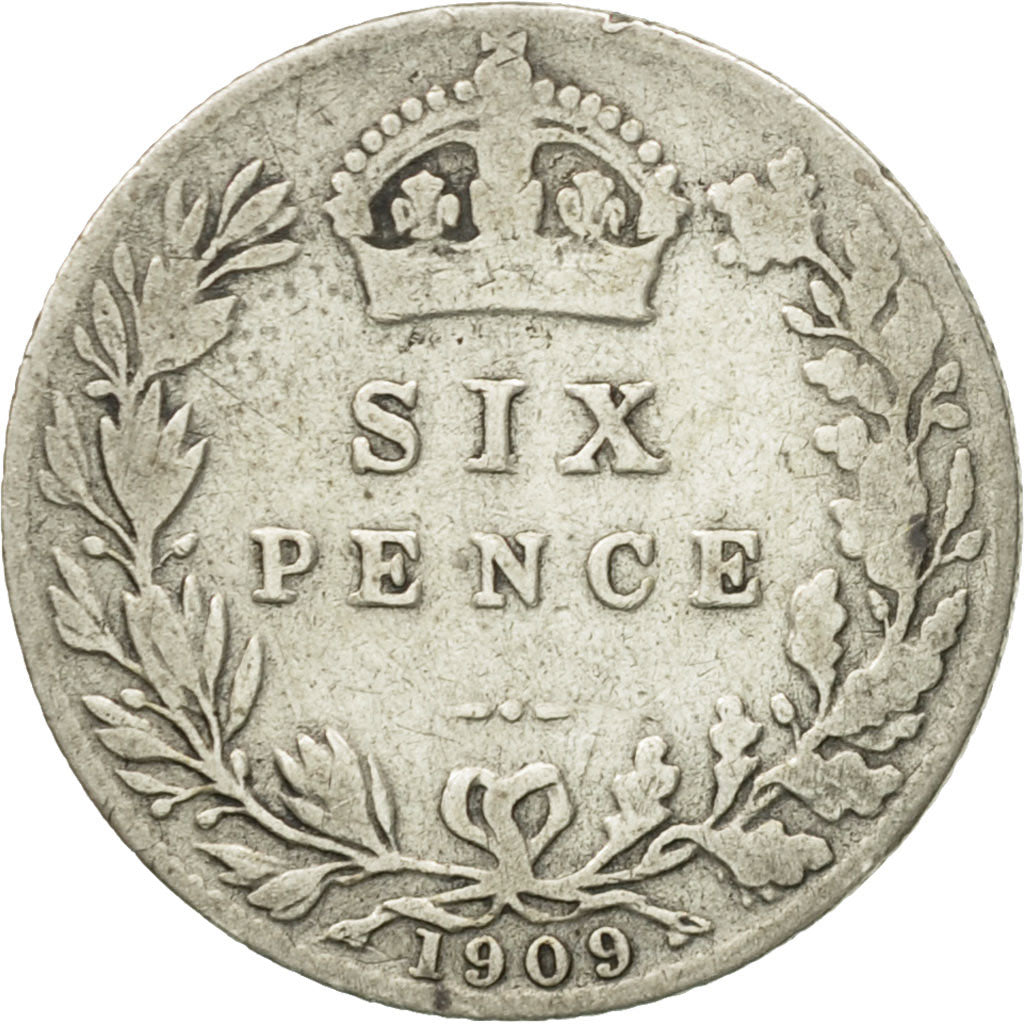 Coin, Great Britain, Edward VII, 6 Pence, 1909, EF(40-45), Silver, KM:799