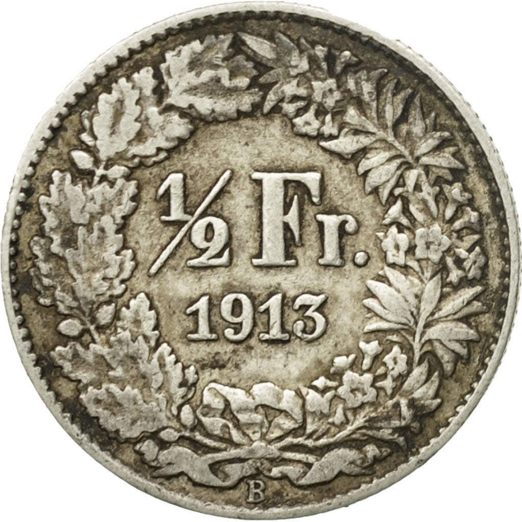 Coin, Switzerland, 1/2 Franc, 1913, Bern, EF(40-45), Silver, KM:23