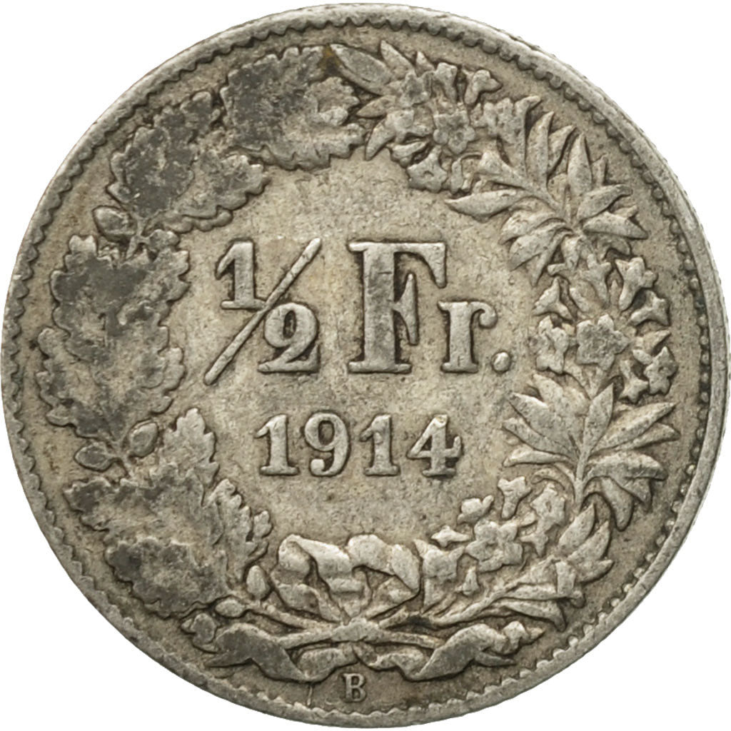 Coin, Switzerland, 1/2 Franc, 1914, Bern, EF(40-45), Silver, KM:23