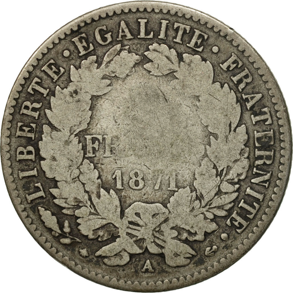 Münze, Frankreich, Cérès, 2 Francs, 1871, Paris, SGE+, Silber, KM:817.1