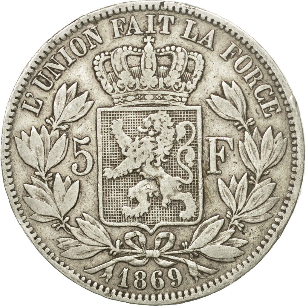 Coin, Belgium, Leopold II, 5 Francs, 5 Frank, 1869, EF(40-45), Silver, KM:24