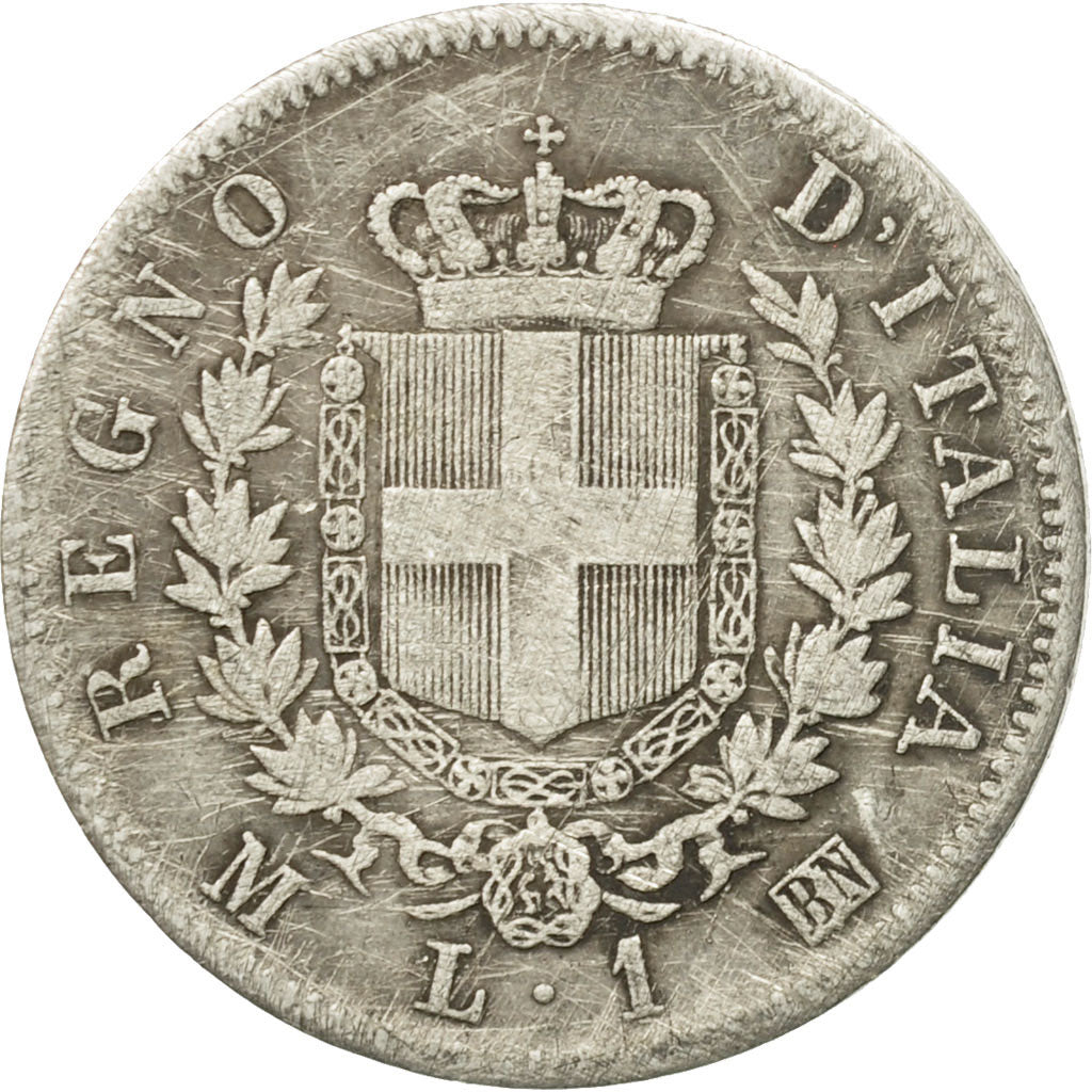 Moneda, Italia, Vittorio Emanuele II, Lira, 1863, Milan, BC+, Plata, KM:15.1